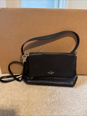 kate spade Black Leather Shoulder Crossbody Bag with Gold Hardware
